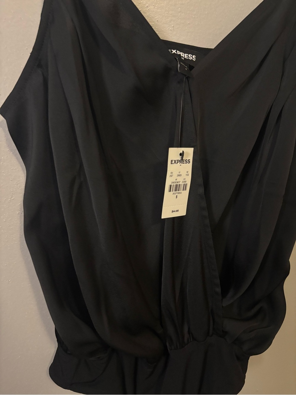 Express Black Draped V-Neck Bodysuit Small - Picture 2 of 7
